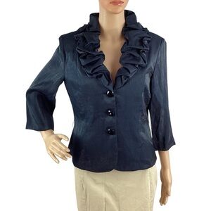 Andre Oliver Vintage Ruffle Collar Shimmer Blazer Jacket Navy Size 6